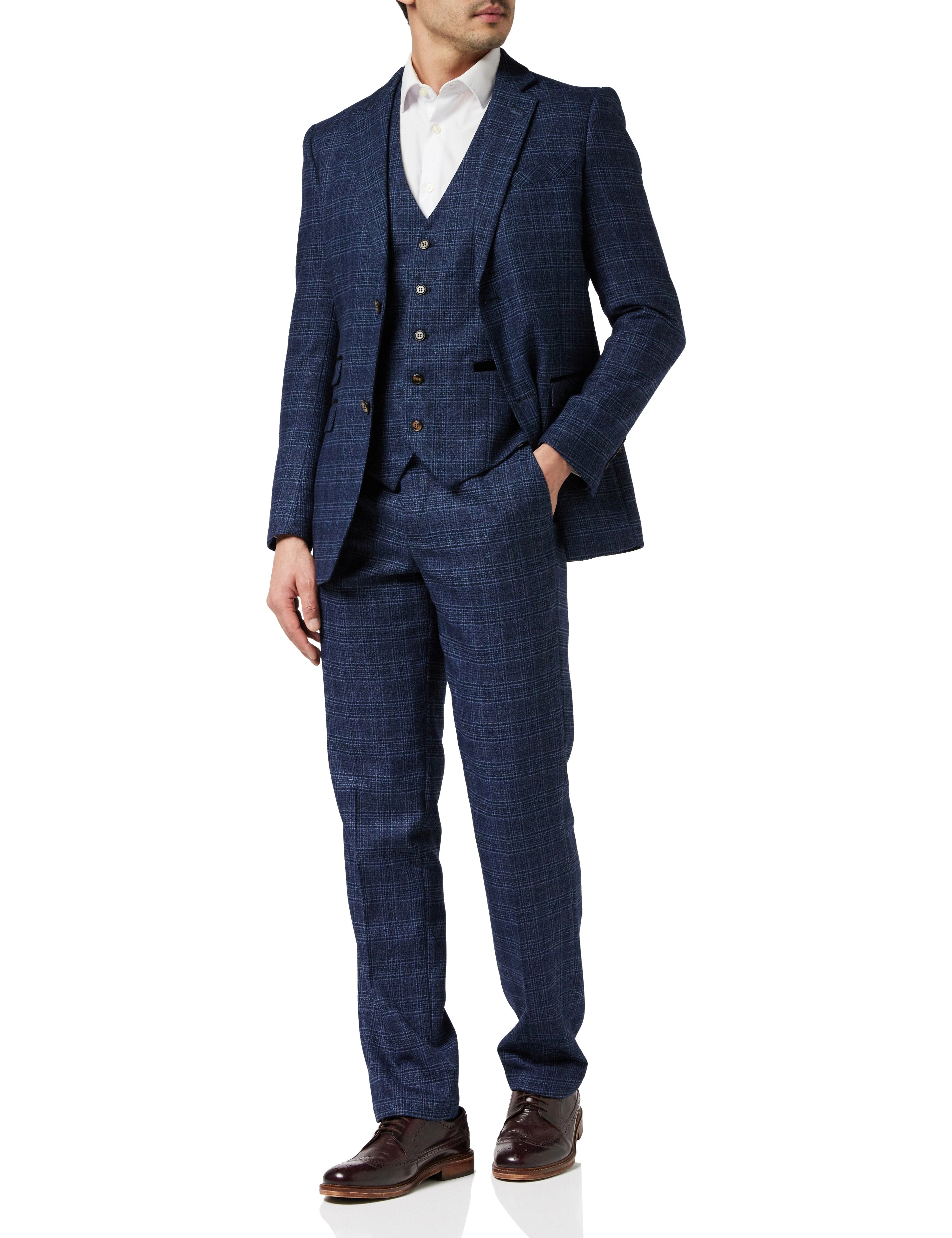 Navy Tweed Check: A Classic British Duo - Jacket & Waistcoat Perfection!